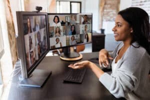Women having a online meeting with her satellite team