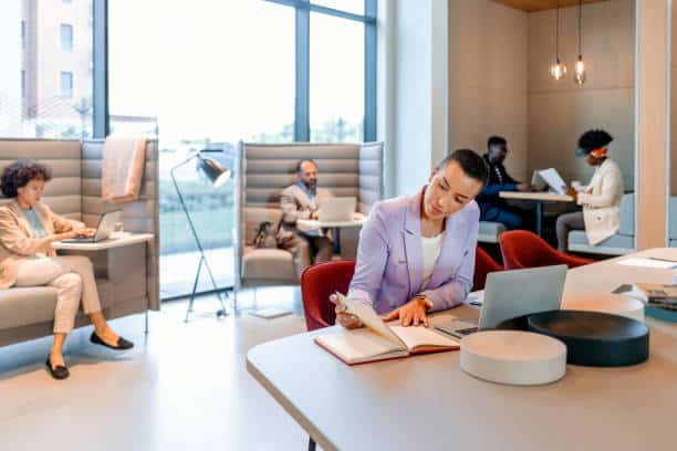 A woman who is working in virtual office