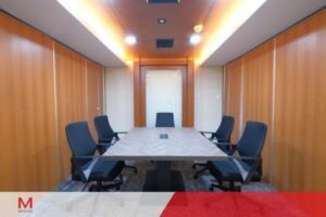 Conference room with table and office chairs