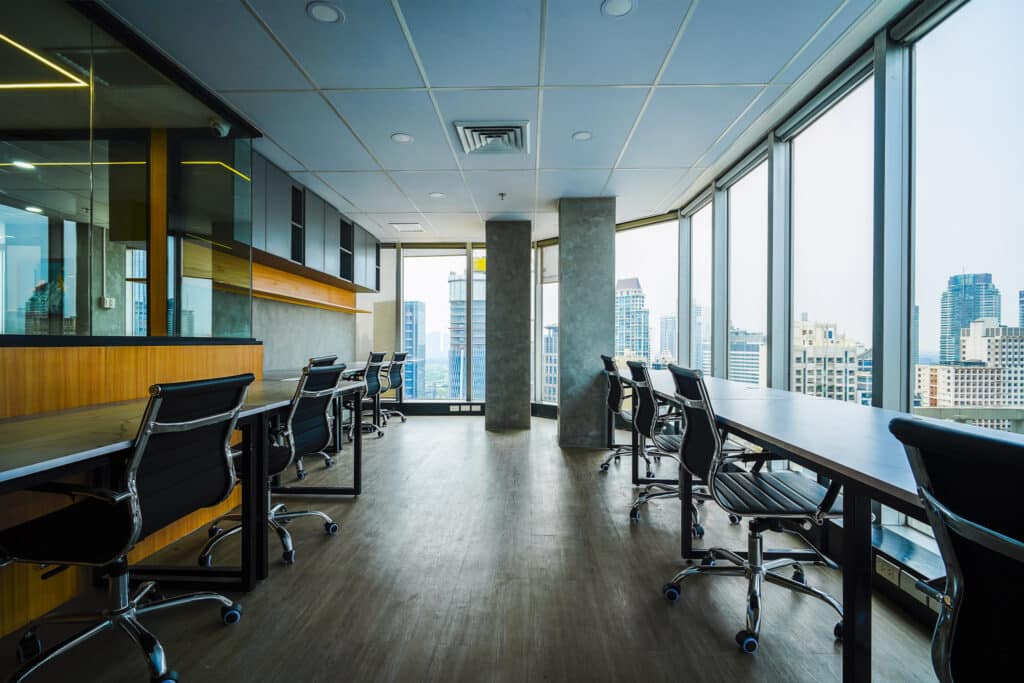 Coworking office with panoramic city views