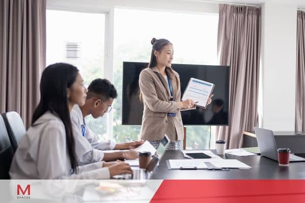 Business team presentation in modern meeting room